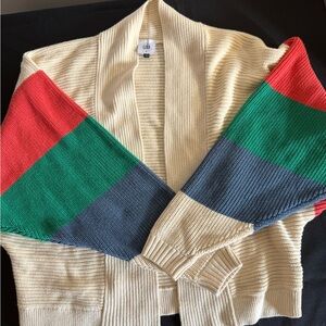 CAbi Cream Cardigan with Red, Green, and Blue Stripes